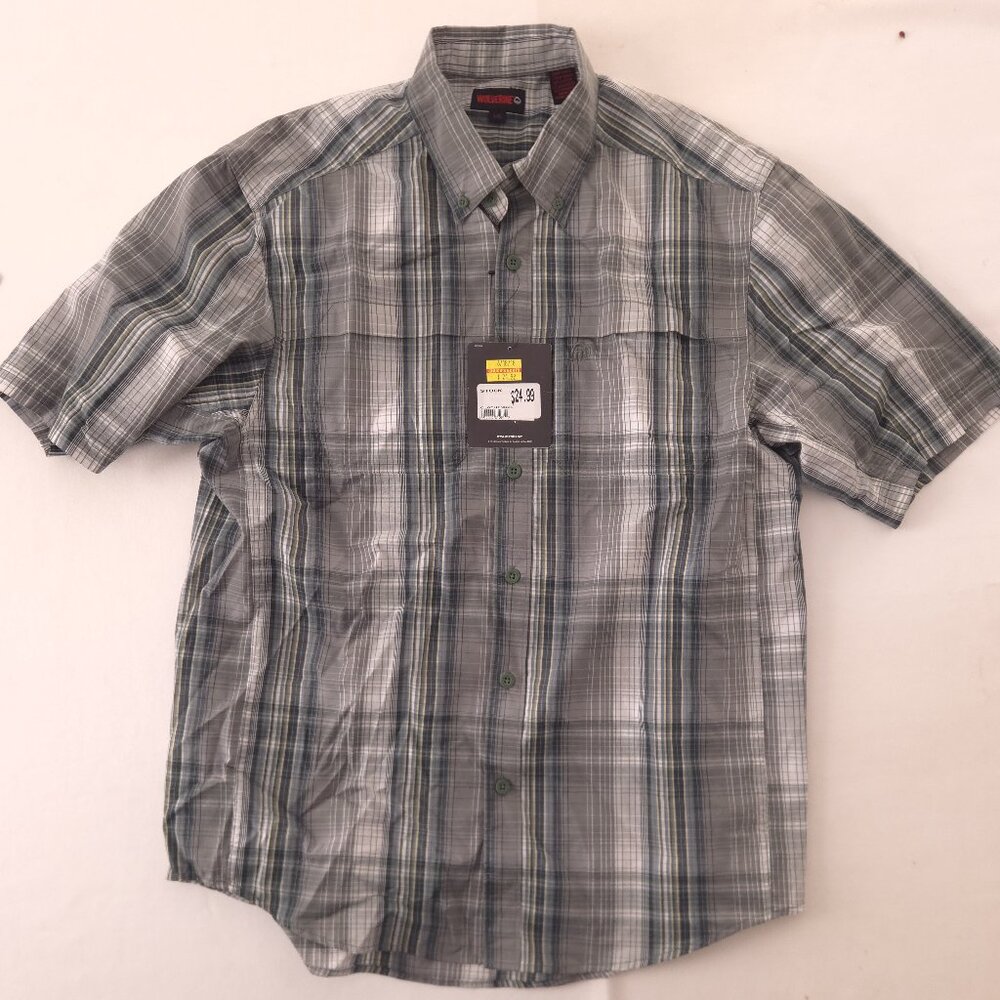 New Wolverine Gray Slate Blue Plaid Stretch Performance Shirt Large